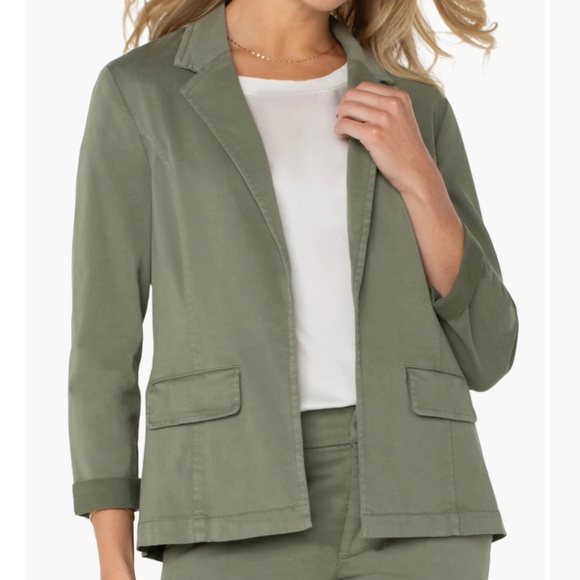 NWOT Liverpool Los Angeles Fitted Open Front Twill Blazer Size Large Olive Green - Picture 1 of 9